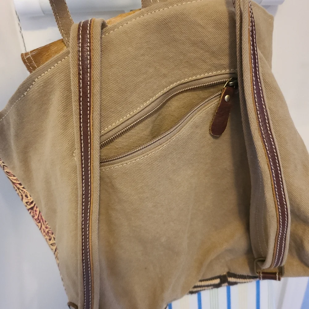 Myra Bag Tan and Brown Patterned Backpack - Picture 5 of 5